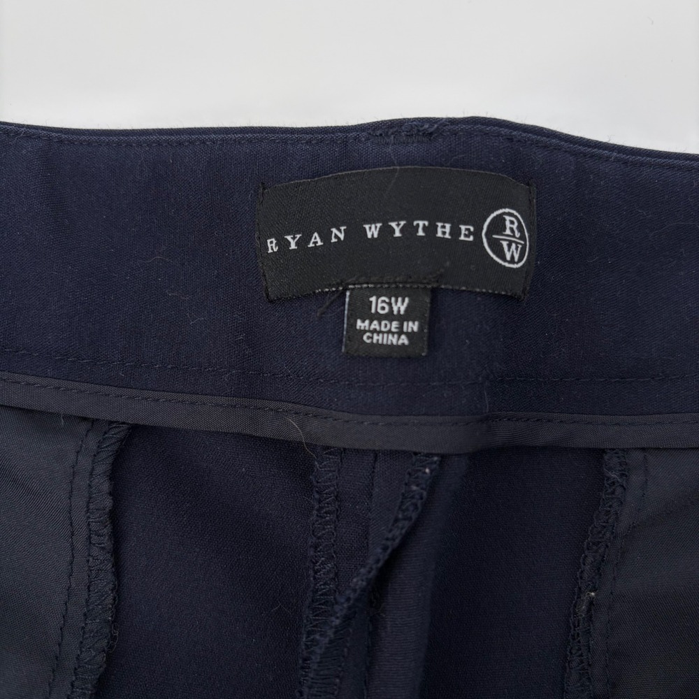 Ryan Wythe Pants Navy Blue White Piping Cropped Trousers Plus Size 16W Office - Picture 3 of 7